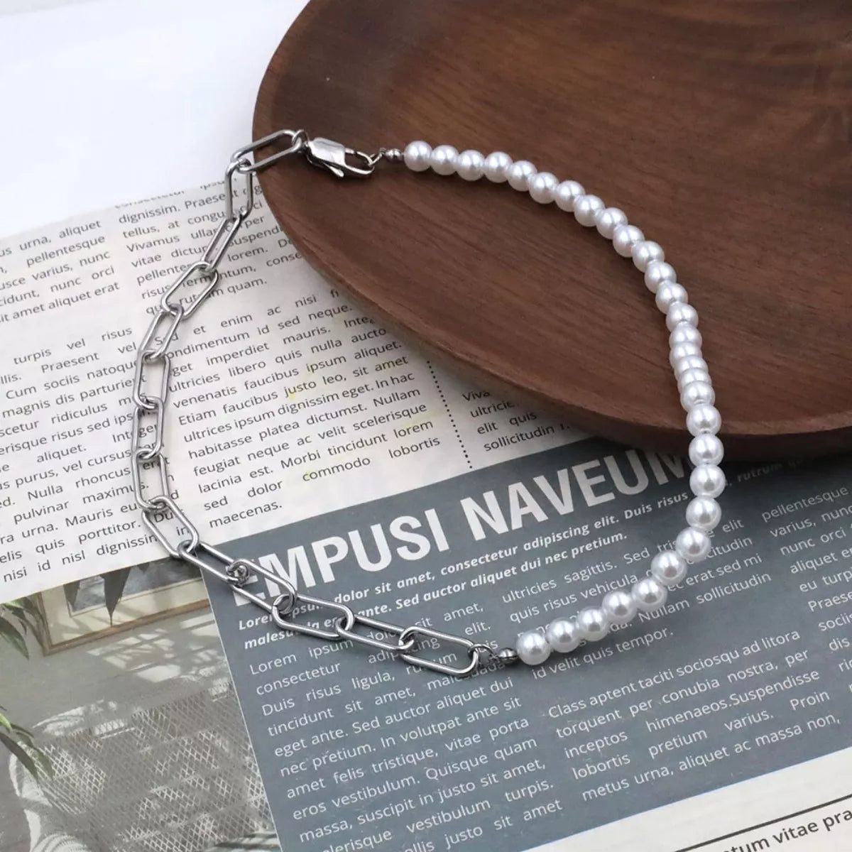 Pearl & Chain Link Necklace - Tigbul's Variety Fashion Shop