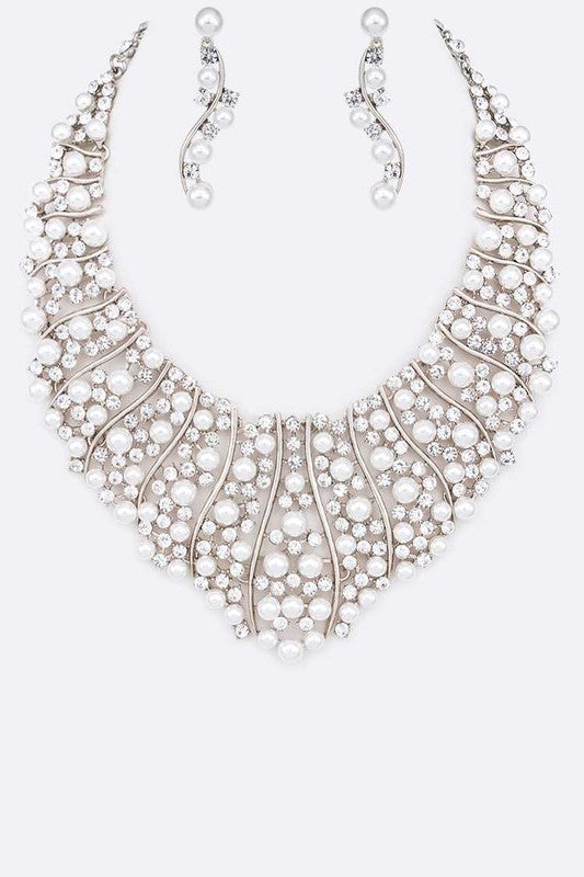 Pearl Crystal Statement Bridal Necklace Set - Tigbul's Variety Fashion Shop