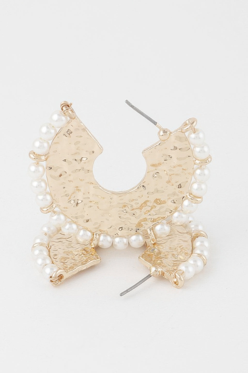 Pearl hammered hoop earrings, gold-toned with white pearl bead fringe