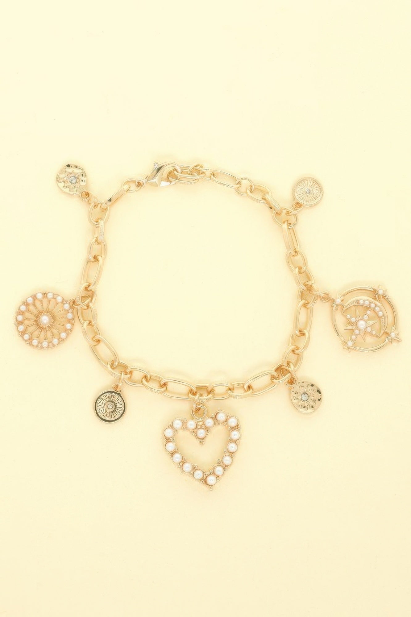Pearl Heart Theme Charm Bracelet - Tigbul's Variety Fashion Shop