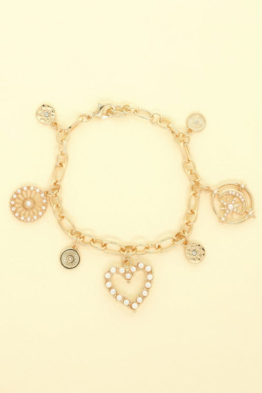 Pearl Heart Theme Charm Bracelet - Tigbul's Variety Fashion Shop