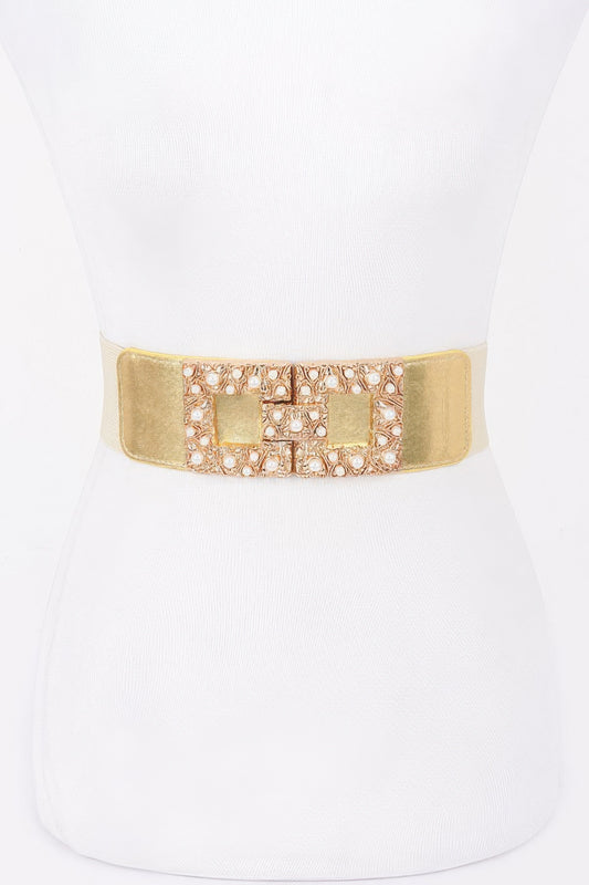 Pearl Metal Buckle Elastic Belt - Tigbul's Variety Fashion Shop