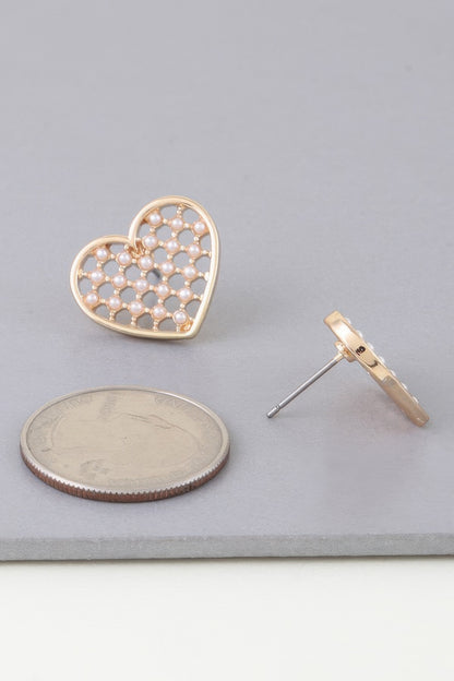 Pearl Quilt Heart Stud Earrings - Tigbul's Variety Fashion Shop
