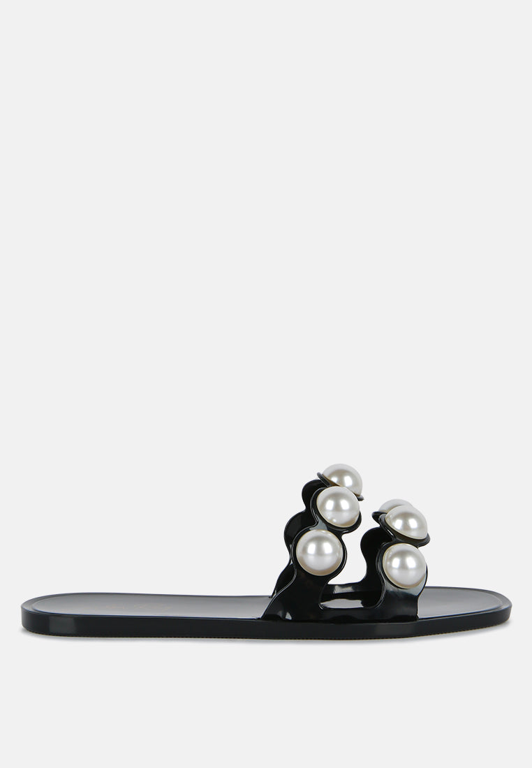 Pearla Faux Pearl Detail Jelly Flats - Tigbul's Variety Fashion Shop