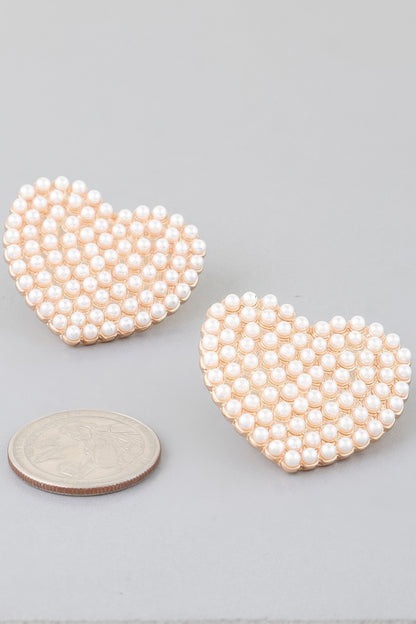 Pearled Heart Stud Earrings - Tigbul's Variety Fashion Shop