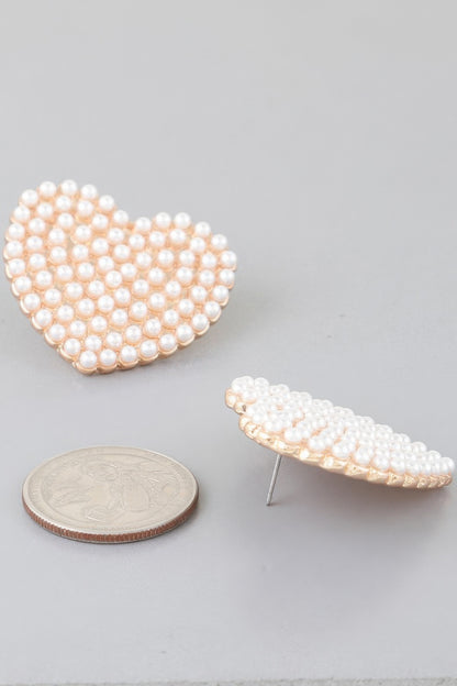 Pearled Heart Stud Earrings - Tigbul's Variety Fashion Shop