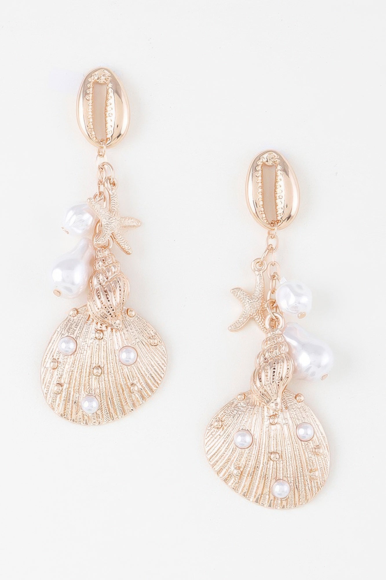Pearled Under The Sea drop earrings, gold-cream: starfish with pearl dangles