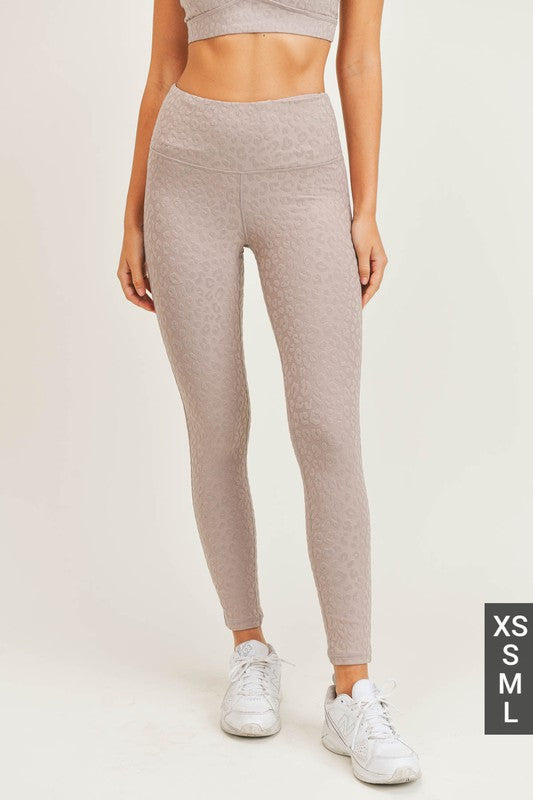 High-rise petit leopard jacquard leggings, slim ankle length, light taupe patterned