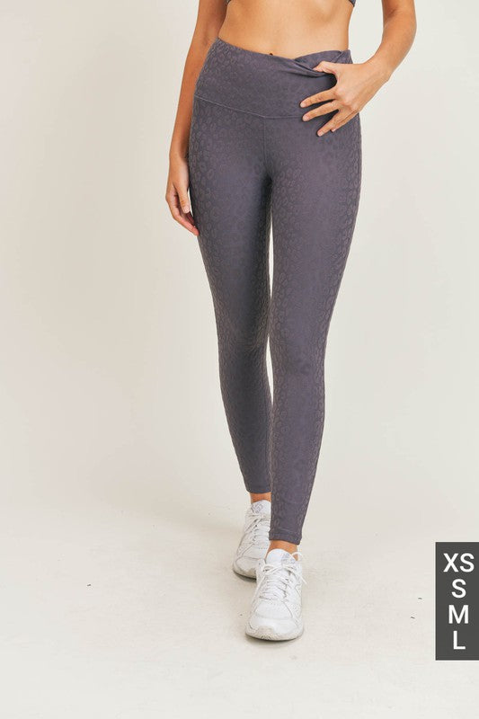 Petit Leopard Jacquard Leggings, dunkelviolett, schmale Passform, feines Jacquardmuster
