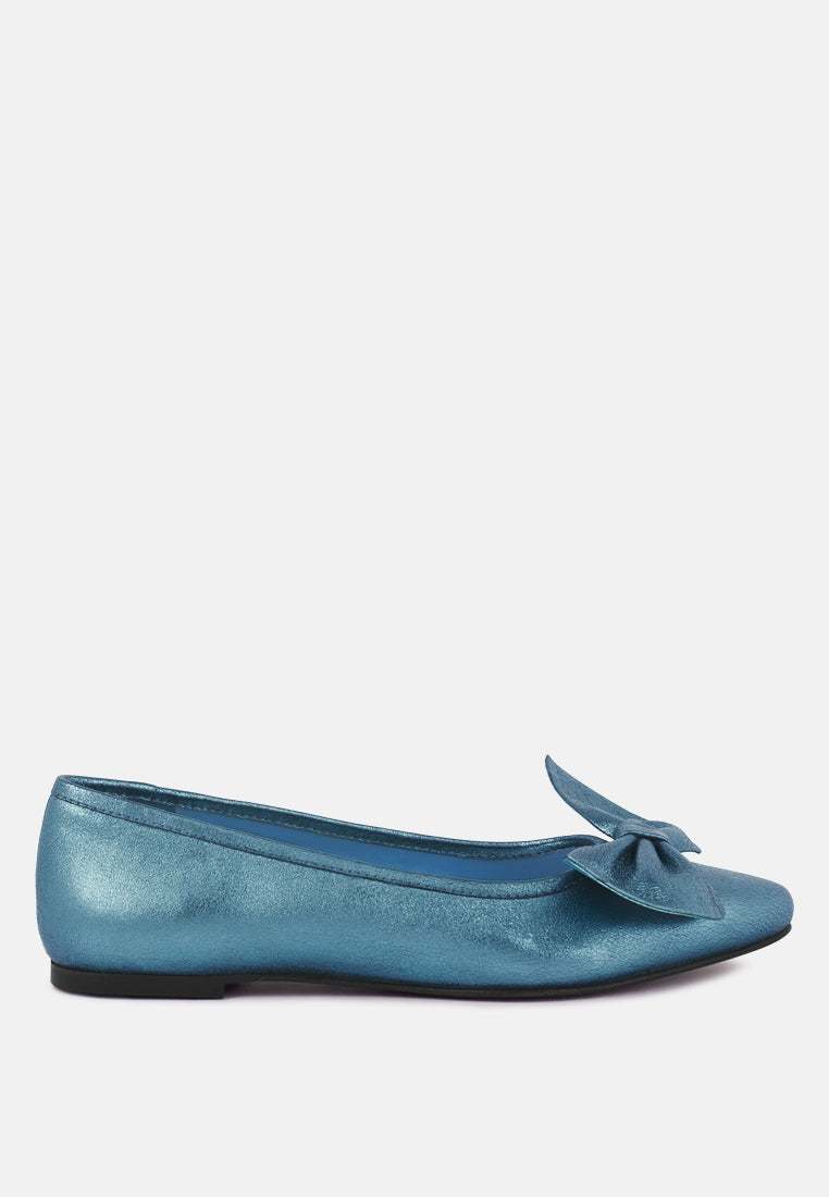 Pie Tribe Blue Metallic Big Bow Ballerinas