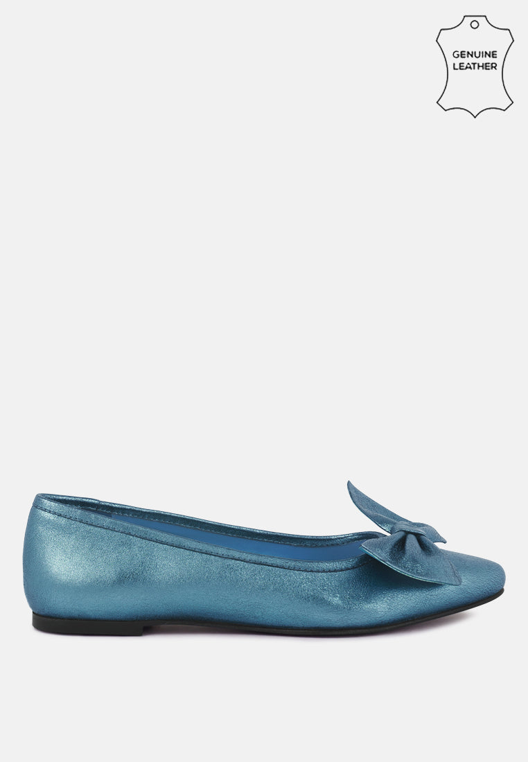 Pie Tribe Blue Metallic Big Bow Ballerinas - Tigbul's Variety Fashion Shop