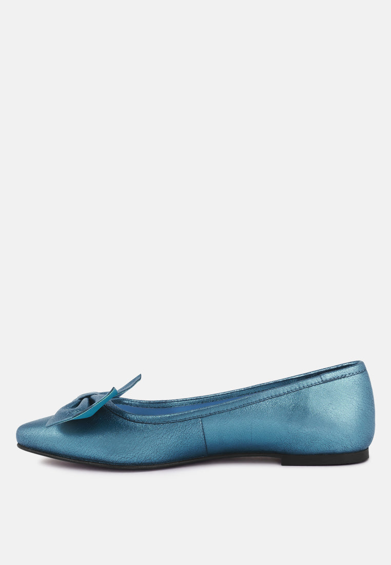 Pie Tribe Blue Metallic Big Bow Ballerinas - Tigbul's Variety Fashion Shop