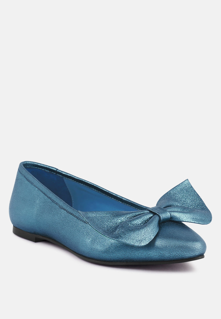 Pie Tribe Blue Metallic Big Bow Ballerinas - Tigbul's Variety Fashion Shop