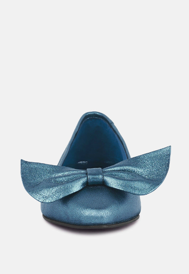 Pie Tribe Blue Metallic Big Bow Ballerinas - Tigbul's Variety Fashion Shop