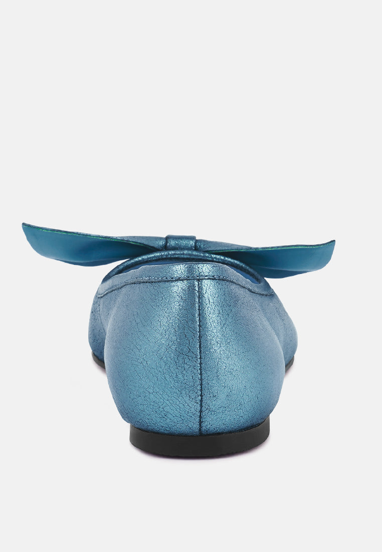 Pie Tribe Blue Metallic Big Bow Ballerinas - Tigbul's Variety Fashion Shop