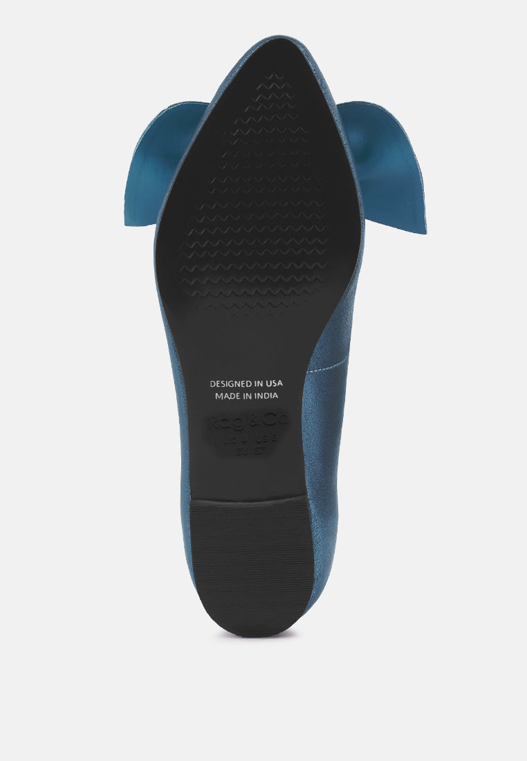 Pie Tribe Blue Metallic Big Bow Ballerinas - Tigbul's Variety Fashion Shop