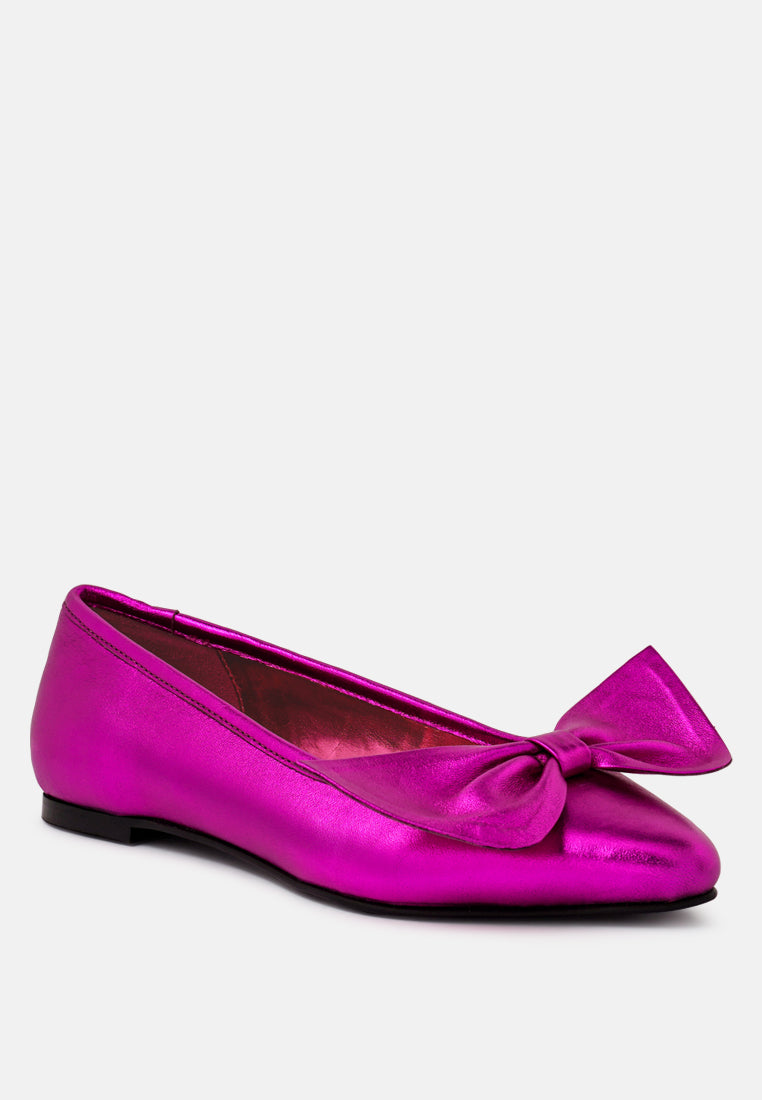 Pie Tribe Blue Metallic Big Bow Ballerinas - Tigbul's Variety Fashion Shop