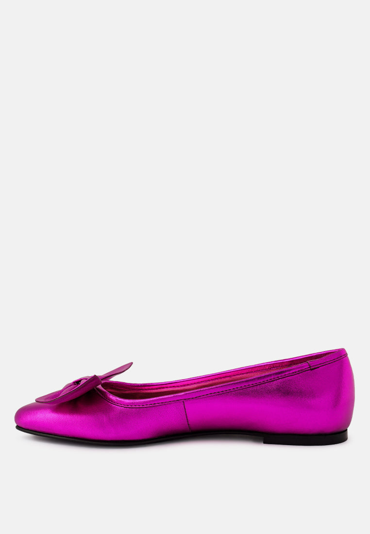 Pie Tribe Blue Metallic Big Bow Ballerinas - Tigbul's Variety Fashion Shop