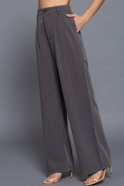 Pin Stripe Woven Straight Pants - Tigbul's Variety Fashion Shop