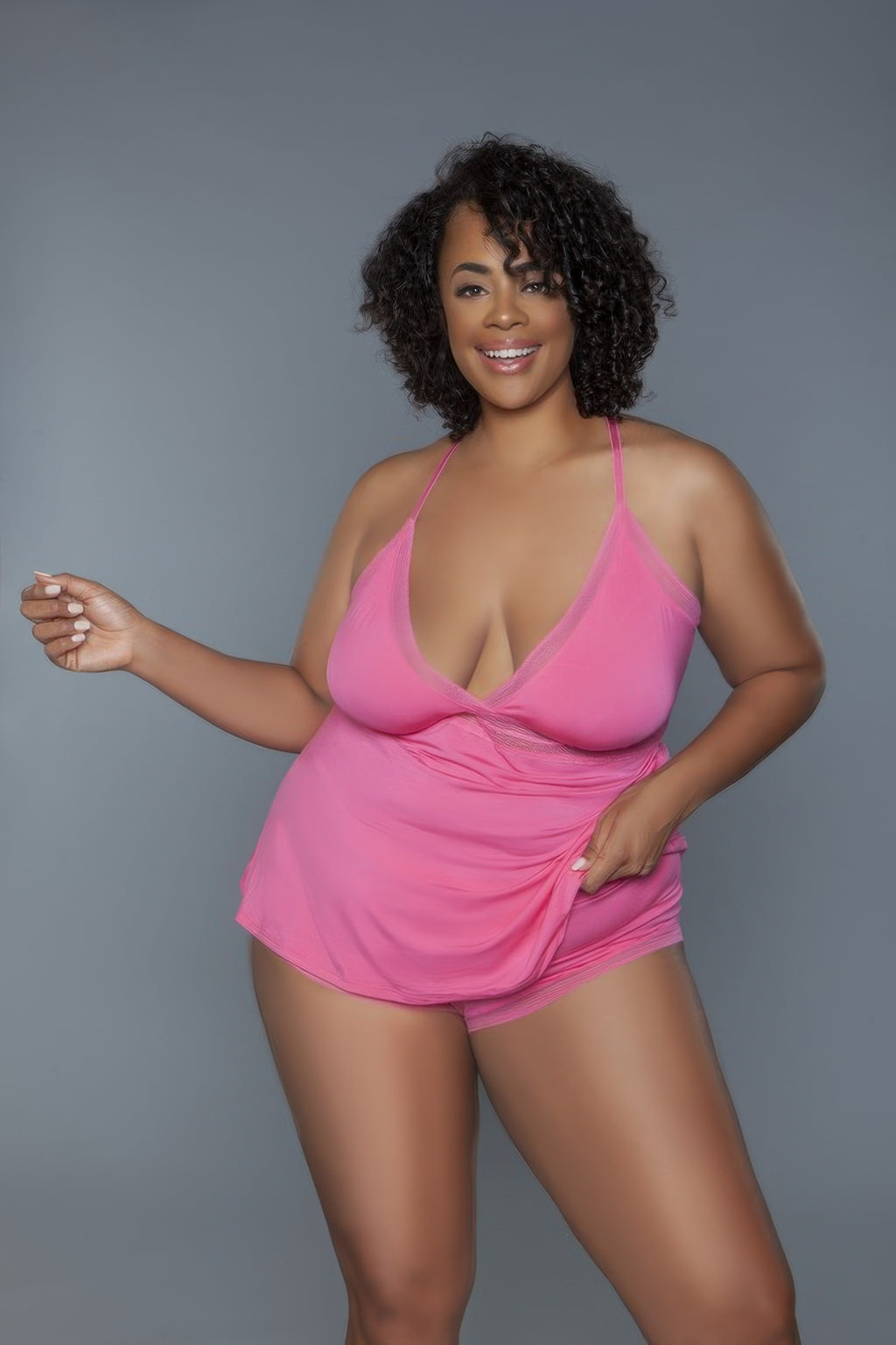 Coral cami set: halter plunge top with gathered drape and matching shorts