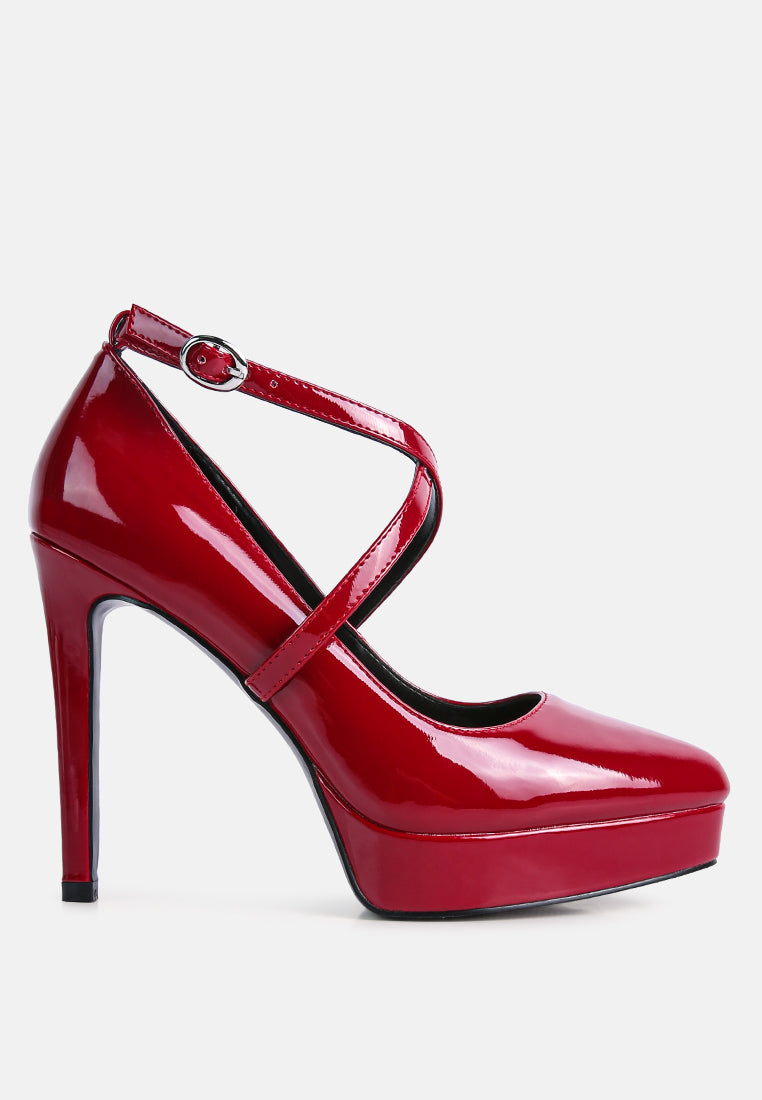 Pixie Dust Patent Faux Leather Cross Strap Pumps - Tigbul's Variety Fashion Shop