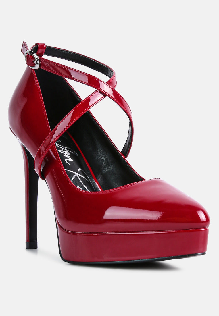 Pixie Dust Patent Faux Leather Cross Strap Pumps - Tigbul's Variety Fashion Shop