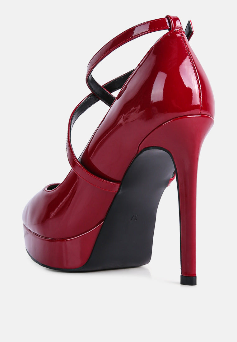 Pixie Dust Patent Faux Leather Cross Strap Pumps - Tigbul's Variety Fashion Shop