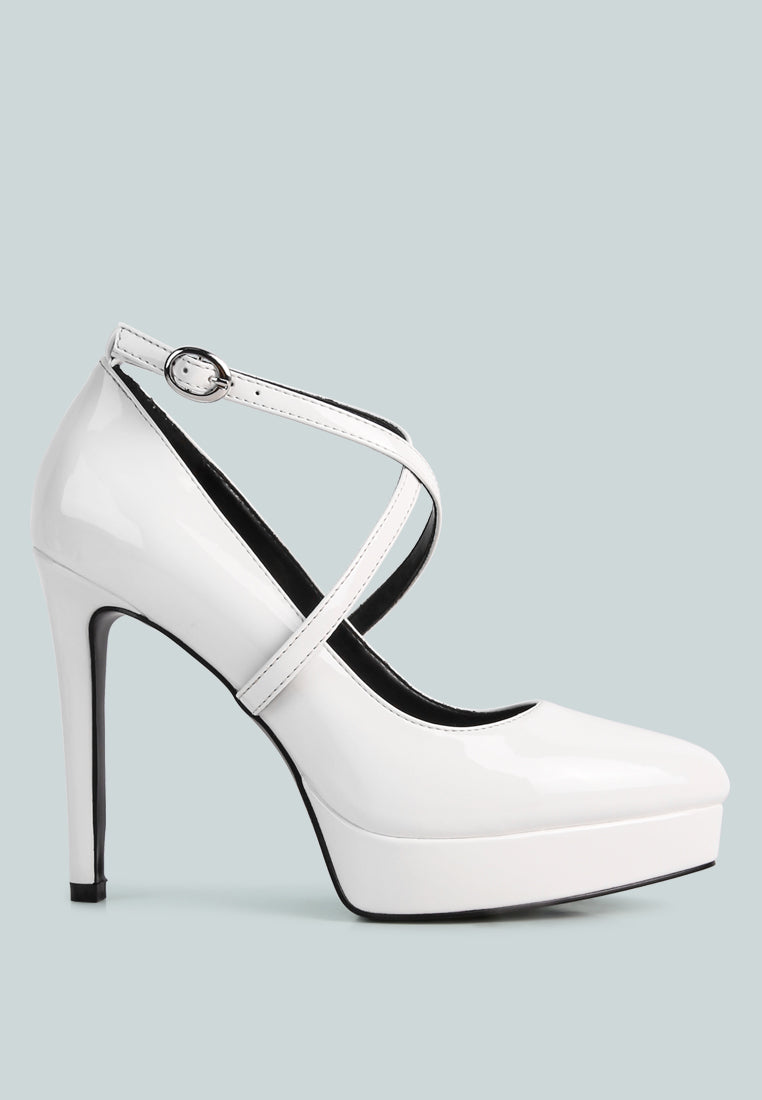 Pixie Dust Patent Faux Leather Cross Strap Pumps - Tigbul's Variety Fashion Shop