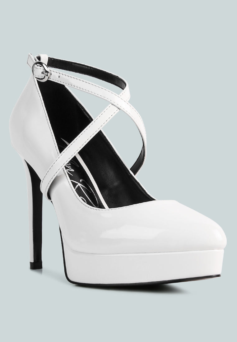 Pixie Dust Patent Faux Leather Cross Strap Pumps - Tigbul's Variety Fashion Shop