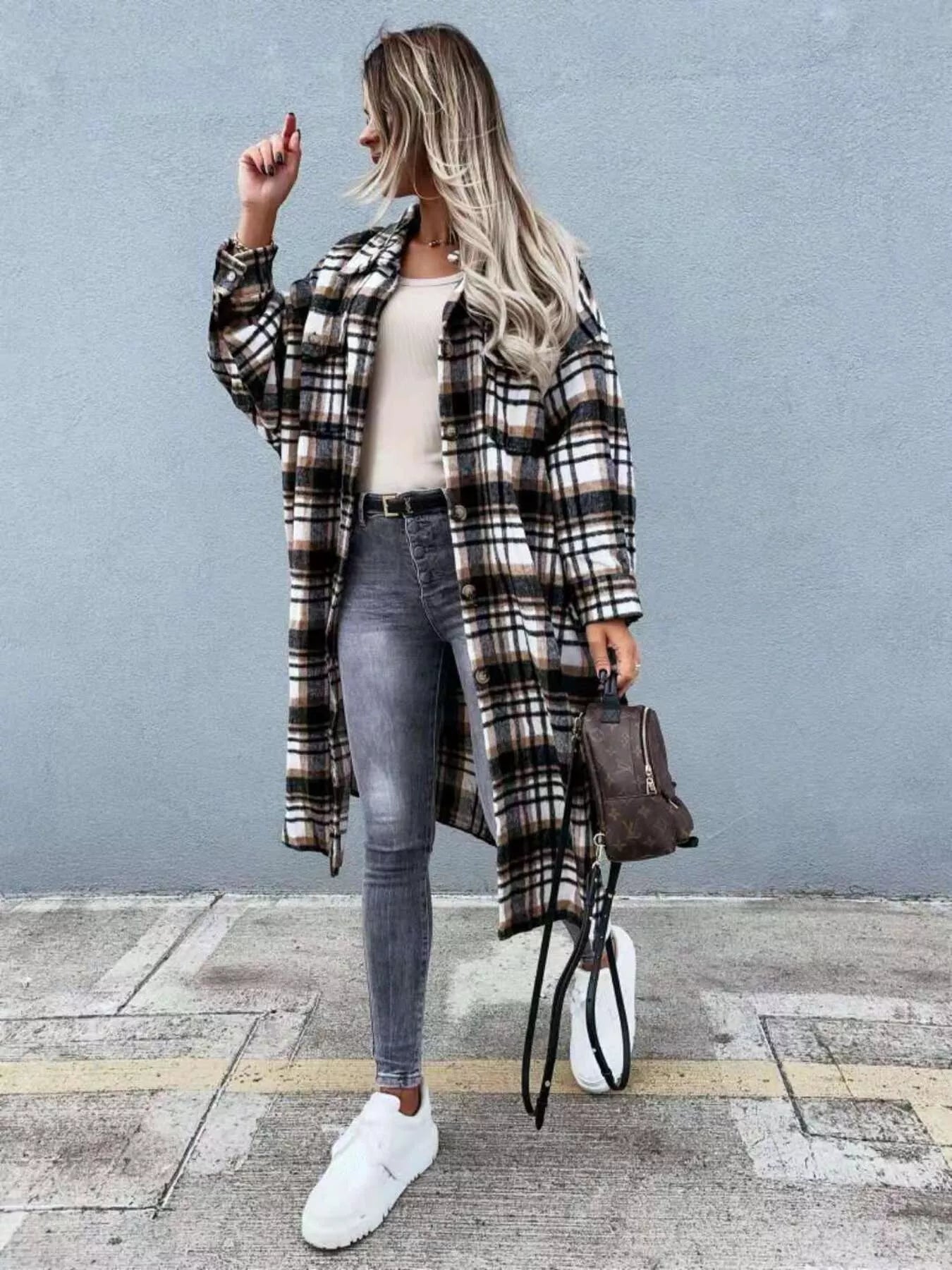 Plaid Button Up Longline Shacket - Tigbul's Variety Fashion Shop