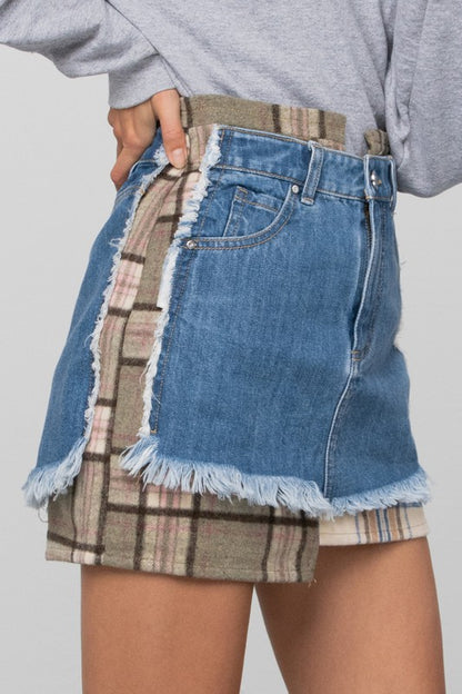 PLAID CHECKER DENIM MINI SKIRT - Tigbul's Variety Fashion Shop