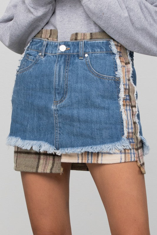 PLAID CHECKER DENIM MINI SKIRT - Tigbul's Variety Fashion Shop