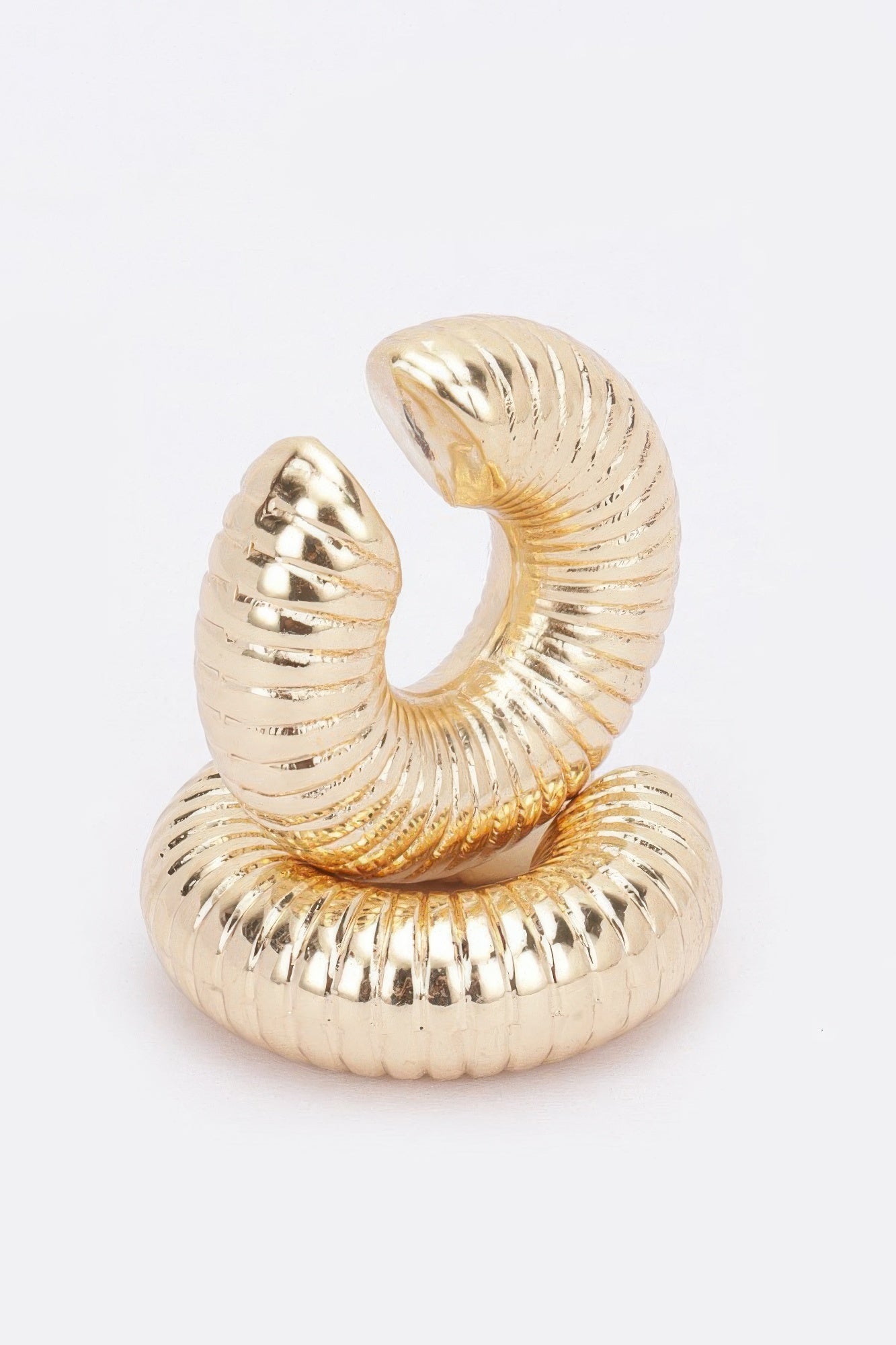 Gold-tone ridged spiral plastic cuff earring, chunky hoop shape