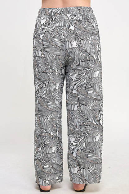 Plisse Palm Print Pants - Tigbul's Variety Fashion Shop