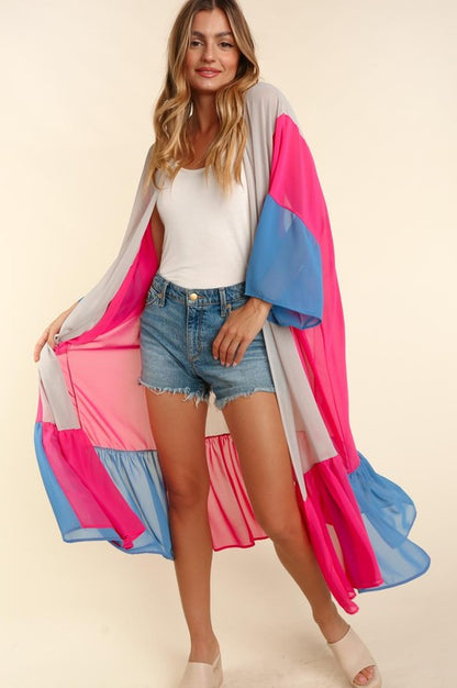 PLUS COLOR BLOCK KIMONO MAXI OPEN CARDIGAN - Tigbul's Variety Fashion Shop