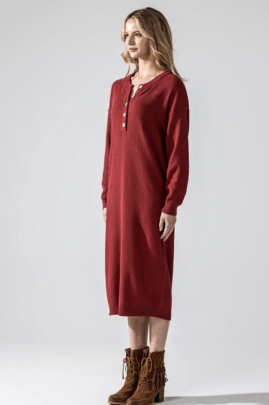 Brick button-front midi sweater dress, side view