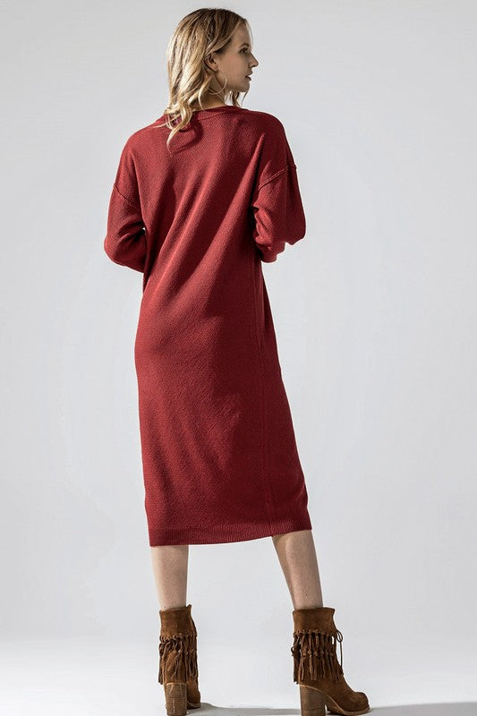 Brick button-front midi sweater dress, back view