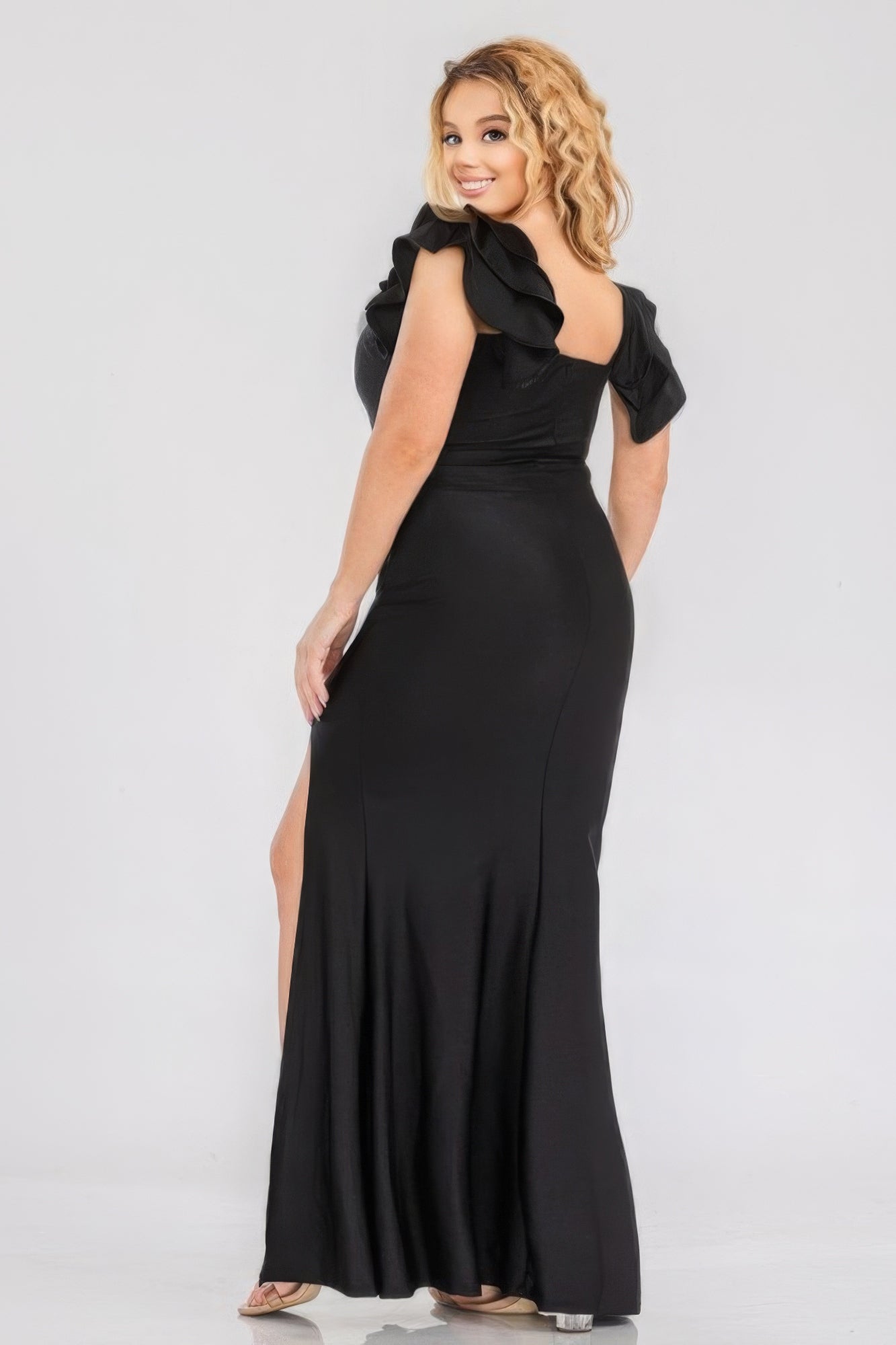 Plus Satin Strech Ruffle Paty Maxi Dress - Tigbul's Variety Fashion Shop