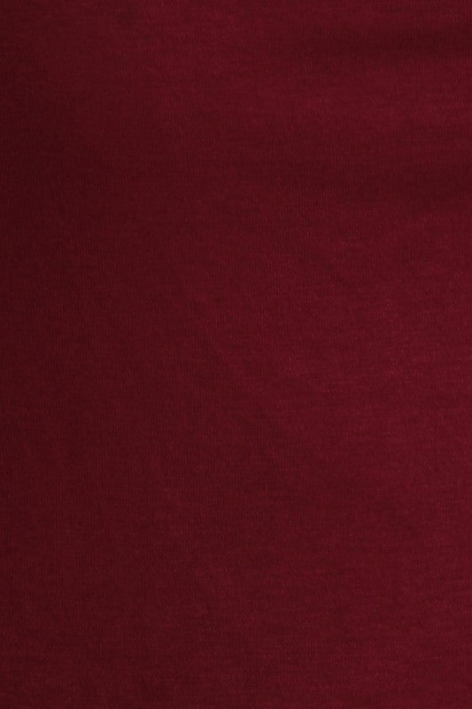 Burgundy plus-size cowl neck basic top, draped neckline and smooth fabric