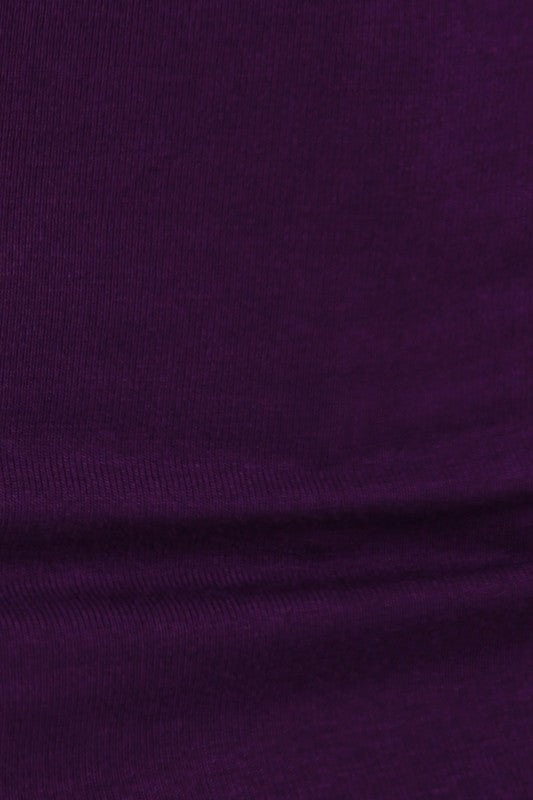 Close-up of purple plus-size cowl neck basic top fabric