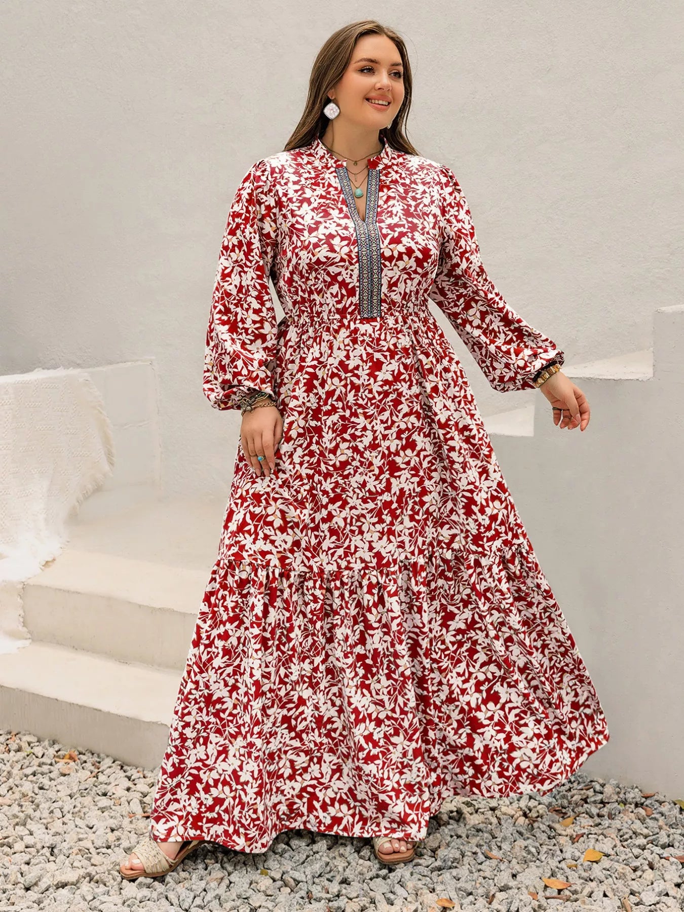 Plus Size Floral Print Long Sleeve Maxi Dress - Tigbul's Variety Fashion Shop