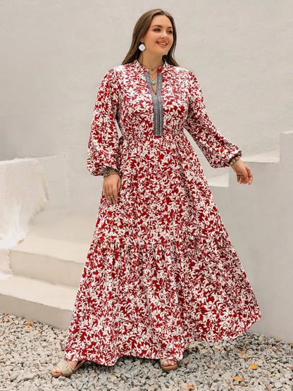 Plus Size Floral Print Long Sleeve Maxi Dress - Tigbul's Variety Fashion Shop