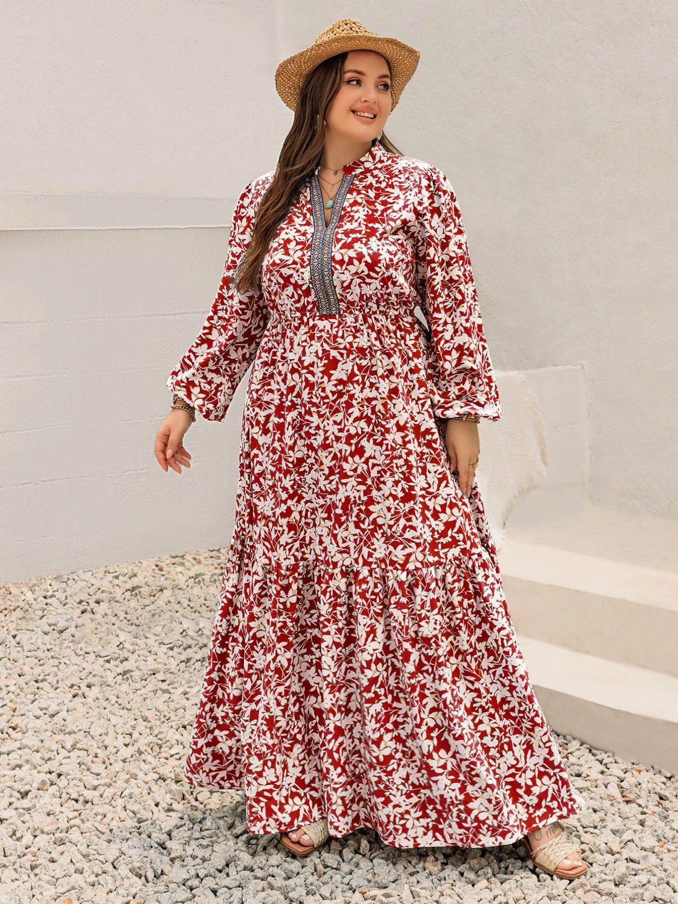 Plus Size Floral Print Long Sleeve Maxi Dress - Tigbul's Variety Fashion Shop