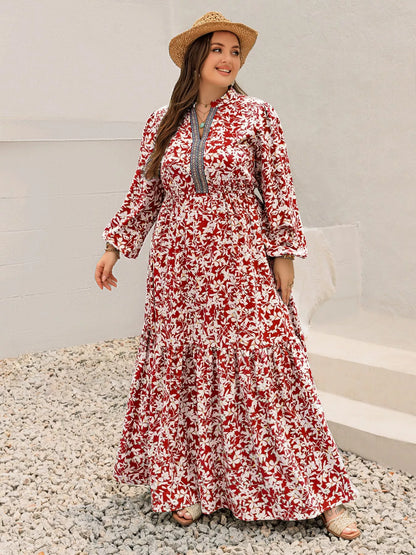 Plus Size Floral Print Long Sleeve Maxi Dress - Tigbul's Variety Fashion Shop
