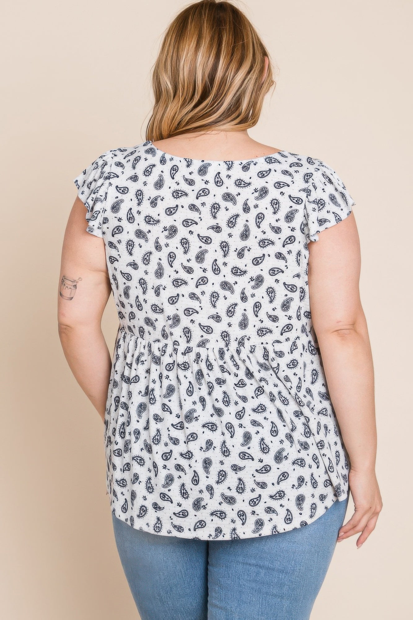 Plus Size Paisley Flutter Sleeves Top - Tigbul's Variety Fashion Shop