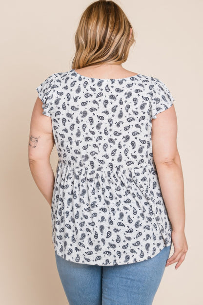 Plus Size Paisley Flutter Sleeves Top - Tigbul's Variety Fashion Shop
