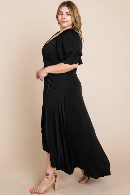 Plus Size Solid Venezia Faux Wrap Maxi Dress - Tigbul's Variety Fashion Shop