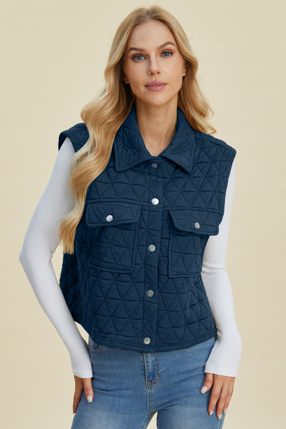 Pocketed Texture Snap Down Vest Coat - Tigbul's Variety Fashion Shop