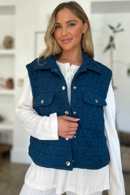 Pocketed Texture Snap Down Vest Coat - Tigbul's Variety Fashion Shop