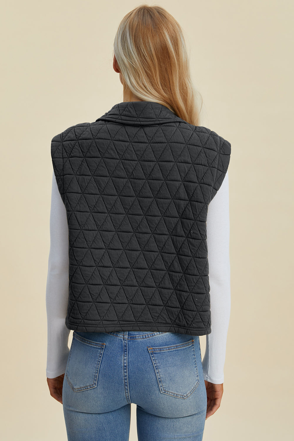 Pocketed Texture Snap Down Vest Coat - Tigbul's Variety Fashion Shop